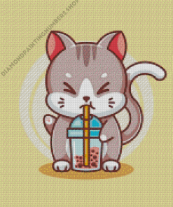 Cat Drinking Boba Tea Diamond Painting