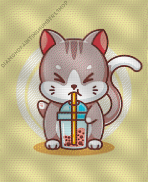 Cat Drinking Boba Tea Diamond Painting