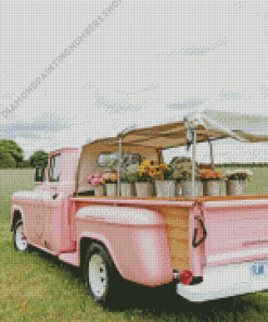 Pink Flower Vintage Truck Diamond Painting