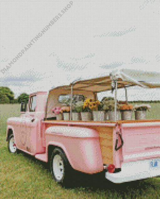 Pink Flower Vintage Truck Diamond Painting