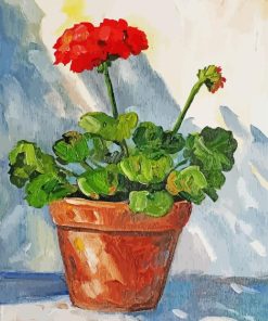 Red Geranium In Plant Pot Diamond Painting