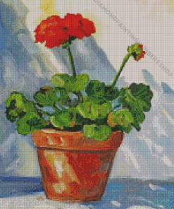 Red Geranium In Plant Pot Diamond Painting