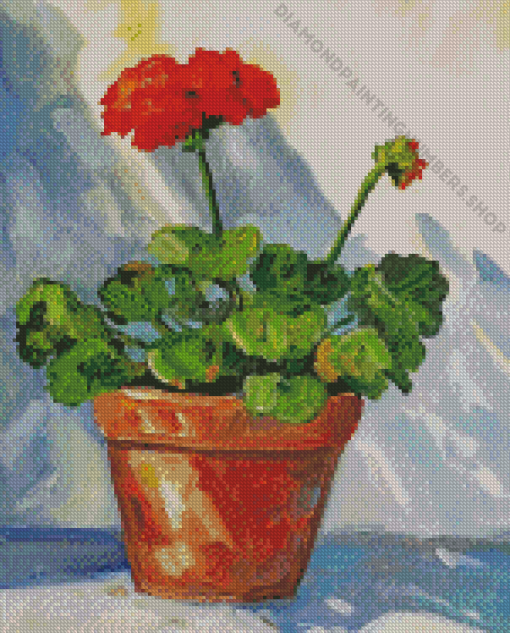 Red Geranium In Plant Pot Diamond Painting