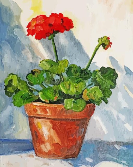 Red Geranium In Plant Pot Diamond Painting