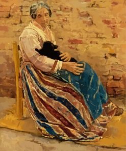 An Old Woman With Cat by Max Liebermann Diamond Painting