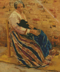 An Old Woman With Cat by Max Liebermann Diamond Painting