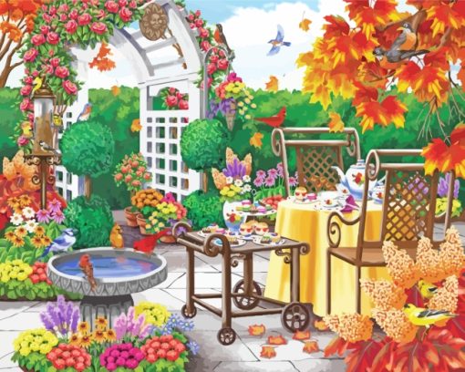 Autumn Garden Tea Date Diamond Painting