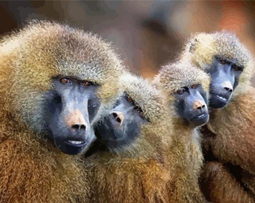 Baboons Family Diamond Painting