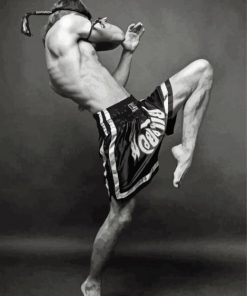 Black And White Kick Boxing Player Diamond Painting