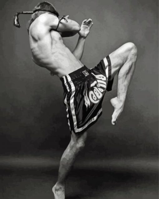 Black And White Kick Boxing Player Diamond Painting