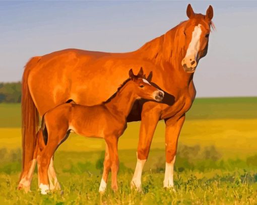 Brown Horse And Colt Diamond Painting