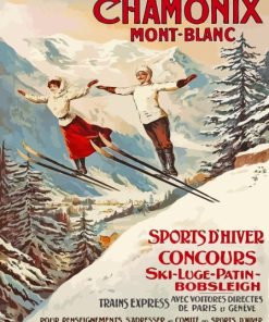 Chamonix Skiing Vintage Poster Diamond Painting