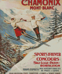 Chamonix Skiing Vintage Poster Diamond Painting