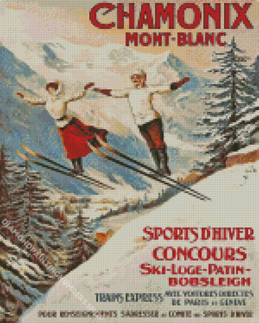 Chamonix Skiing Vintage Poster Diamond Painting