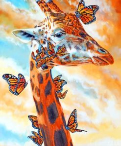 Giraffe And Monarch Diamond Painting