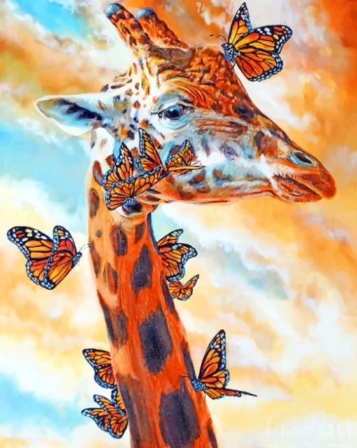 Giraffe And Monarch Diamond Painting