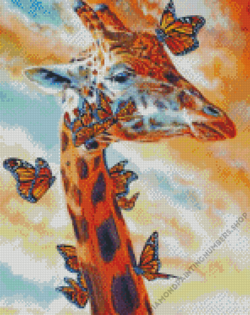 Giraffe And Monarch Diamond Painting