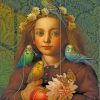 Girl And Budgies Diamond Painting