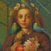 Girl And Budgies Diamond Painting