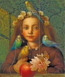 Girl And Budgies Diamond Painting