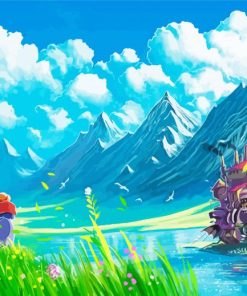 Howls Moving Castle Ghibli Landscape Diamond Painting