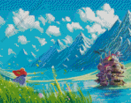 Howls Moving Castle Ghibli Landscape Diamond Painting