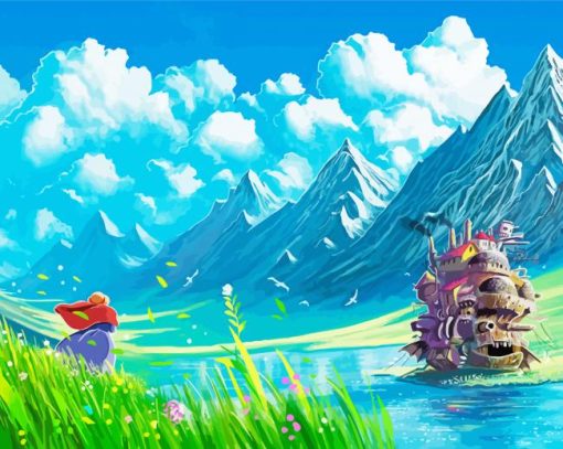 Howls Moving Castle Ghibli Landscape Diamond Painting