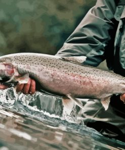 Man Holding Steelhead Fish Diamond Painting