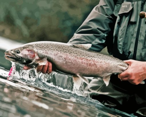 Man Holding Steelhead Fish Diamond Painting