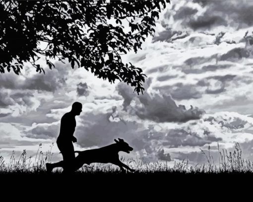 Man And Dog Silhouette Diamond Painting