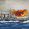 Military Warship In Sea Diamond Painting