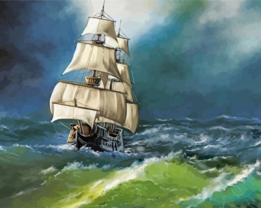 Sailing Ship In Storm Diamond Painting