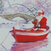 Santa Fishing In Winter Art Diamond Painting