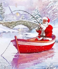 Santa Fishing In Winter Art Diamond Painting