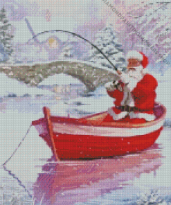 Santa Fishing In Winter Art Diamond Painting