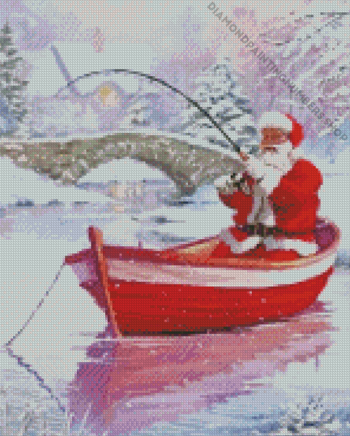 Santa Fishing In Winter Art Diamond Painting