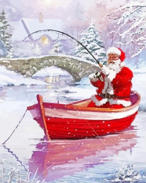 Santa Fishing In Winter Art Diamond Painting