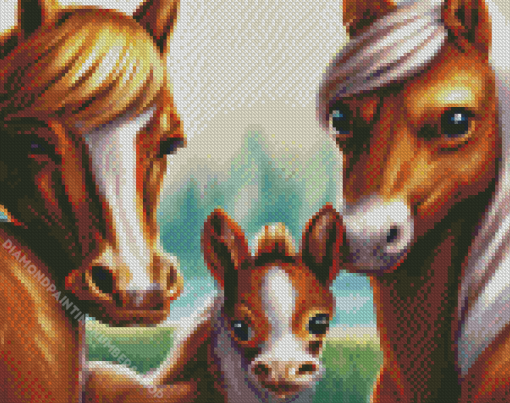 Selfie Horses Family Diamond Painting