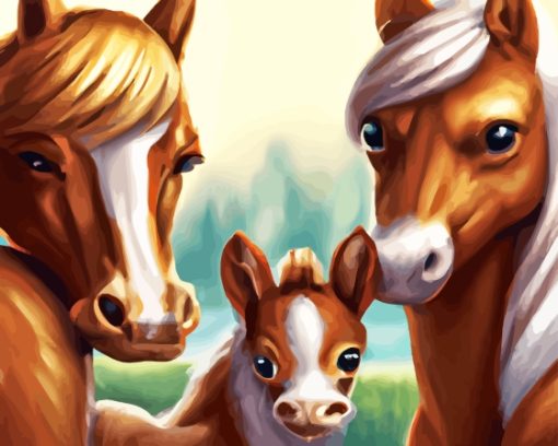 Selfie Horses Family Diamond Painting