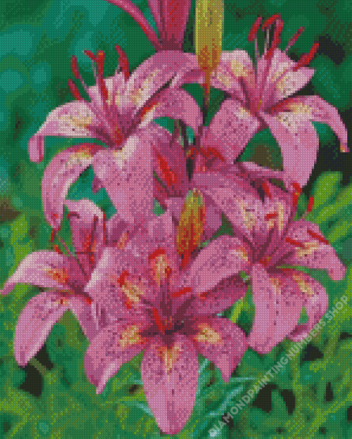 Tiger Pink Lilies Diamond Painting