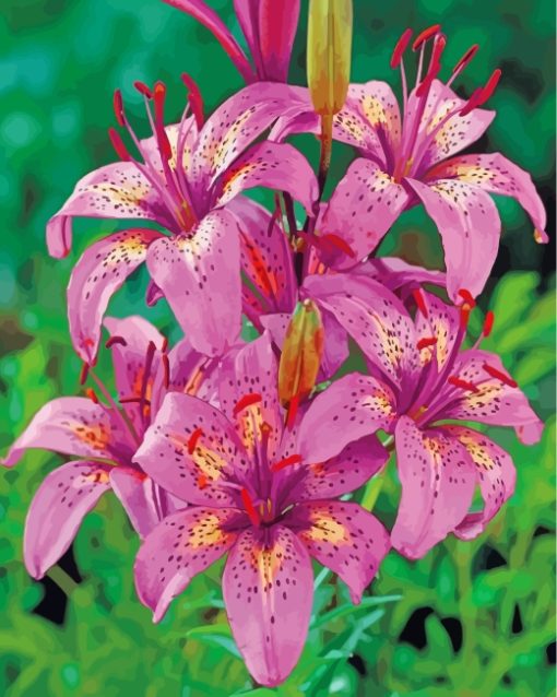 Tiger Pink Lilies Diamond Painting