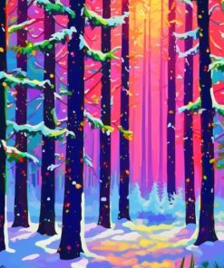 Colorful Snowy Forest Diamond Painting