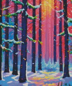 Colorful Snowy Forest Diamond Painting