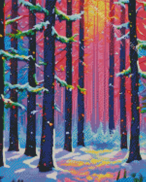 Colorful Snowy Forest Diamond Painting