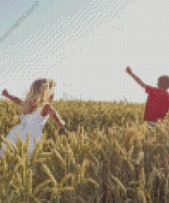 Girl And Boy In Field Diamond Painting