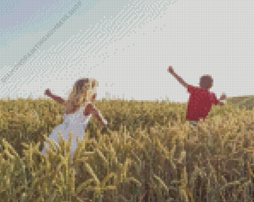 Girl And Boy In Field Diamond Painting