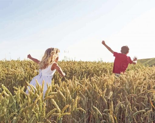 Girl And Boy In Field Diamond Painting