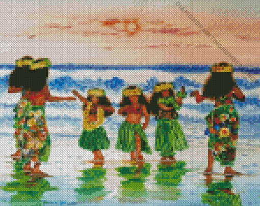 Hawaiian Girls Dancing Hula Dance Diamond Painting