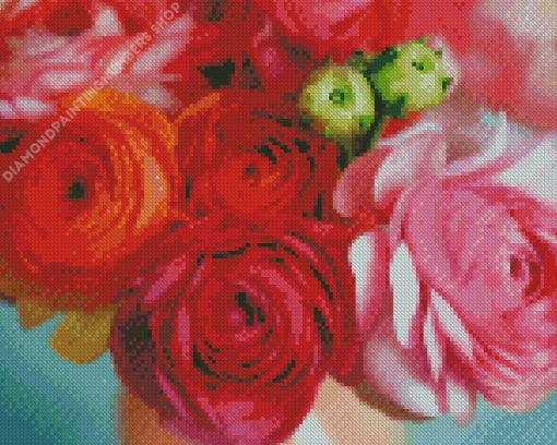 Pink And Orange Ranunculus Diamond Painting