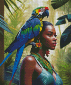 African Woman And Parrot Diamond Painting